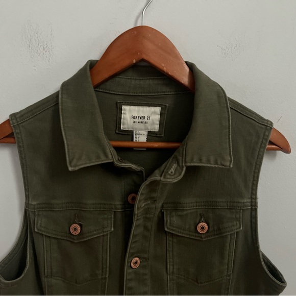 FOREVER 21 olive denim sleeveless utility jumpsuit - Picture 7 of 13